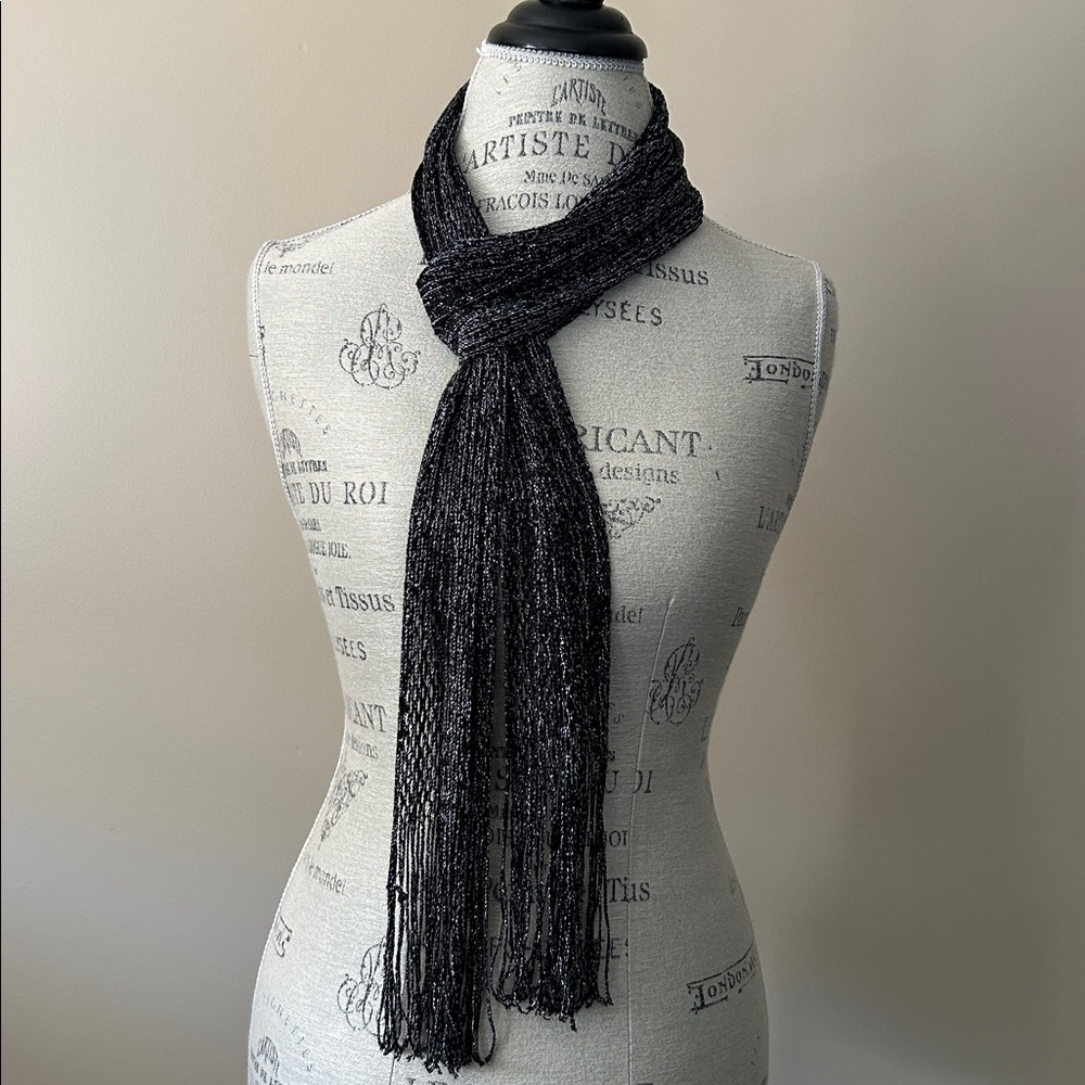 Dress Scarf, Metallic Crochet, Black